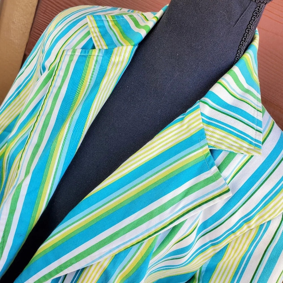George Women’s Size 12 Turquoise White & Green Striped Long Sleeved Blazer - Picture 8 of 12